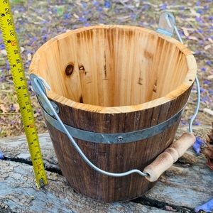 Wood Bucket with Galvanized Accents